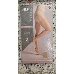 Silk Impressions 2 Pair XL Sheer Pantyhose 20 Denier‎ Beige Light Support